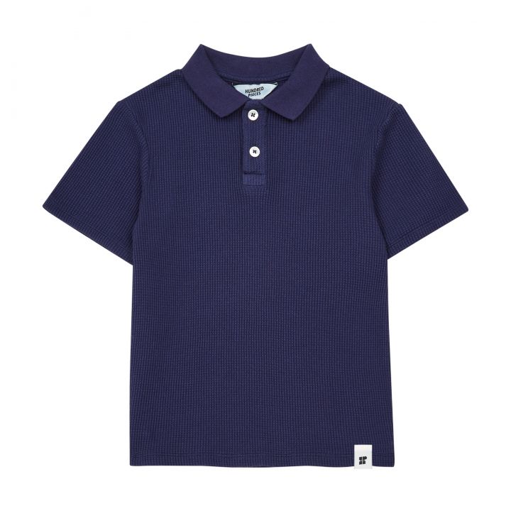 Hundred Pieces. Waffle Polo Shirt Navy Blue. Kids Clothes – Commetas